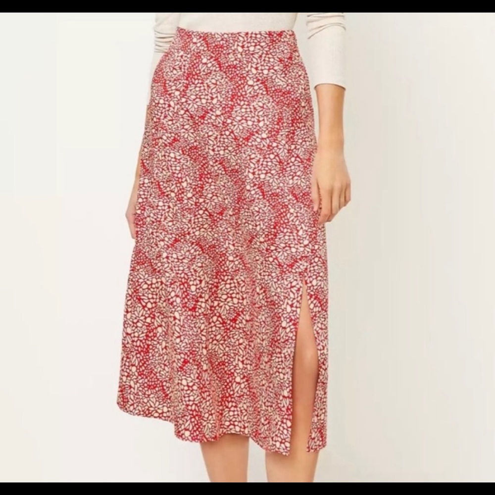 Loft red animal print midi skirt